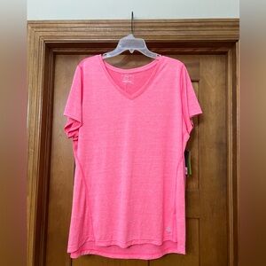 Tek Gear DryTek V Neck Shirt Size 1X Heathered Pink Athletic Pink
